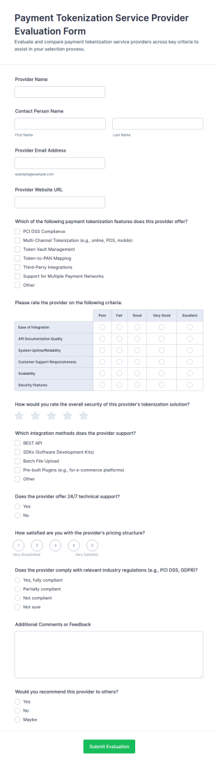 Payment Tokenization Service Provider Evaluation Form Template