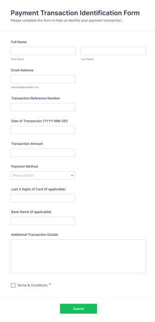 Payment Transaction Identification Form Template
