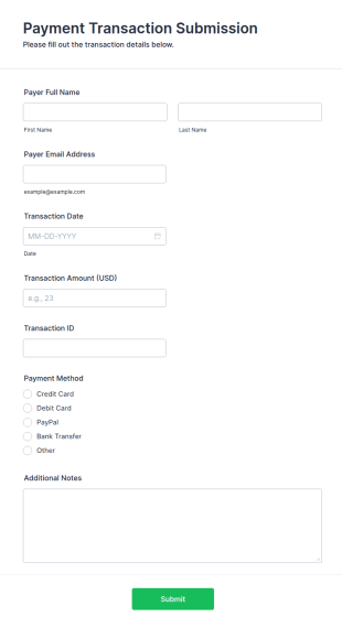 Payment Transaction Submission Form Template