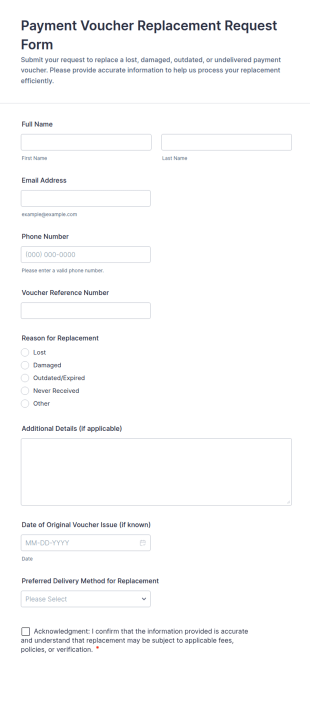 Payment Voucher Replacement Request Form Template