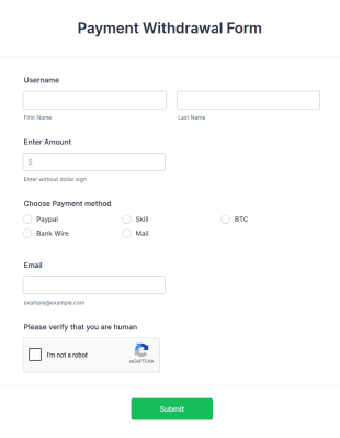 Payment Withdrawal Form Template