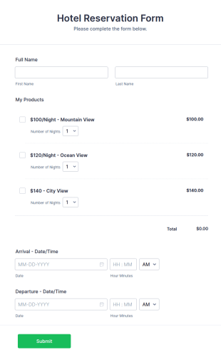 Paymentwall Hotel Reservation Form Template