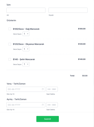 Paymentwall Otel Rezervasyon Form Template