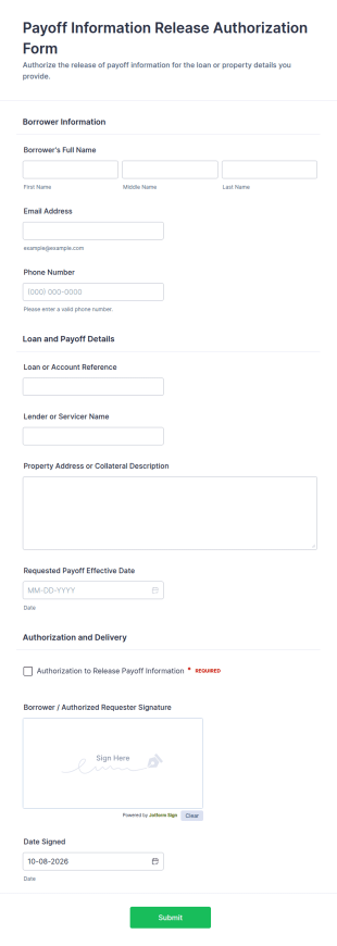 Payoff Information Release Authorization Form Template
