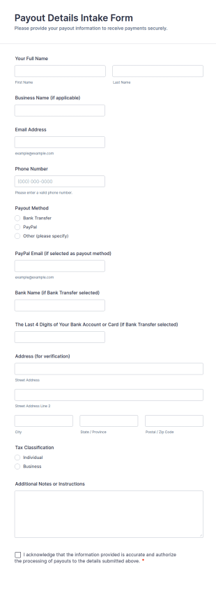 Payout Details Intake Form Template