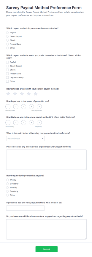 Payout Method Preference Form Template