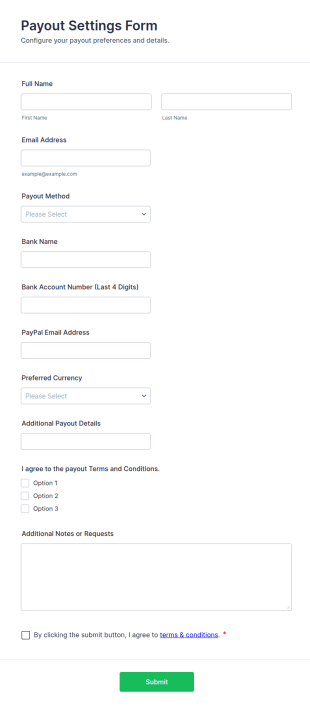 Payout Settings Form Template