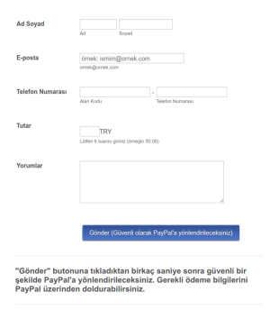 PayPal Bağış Form Şablonu