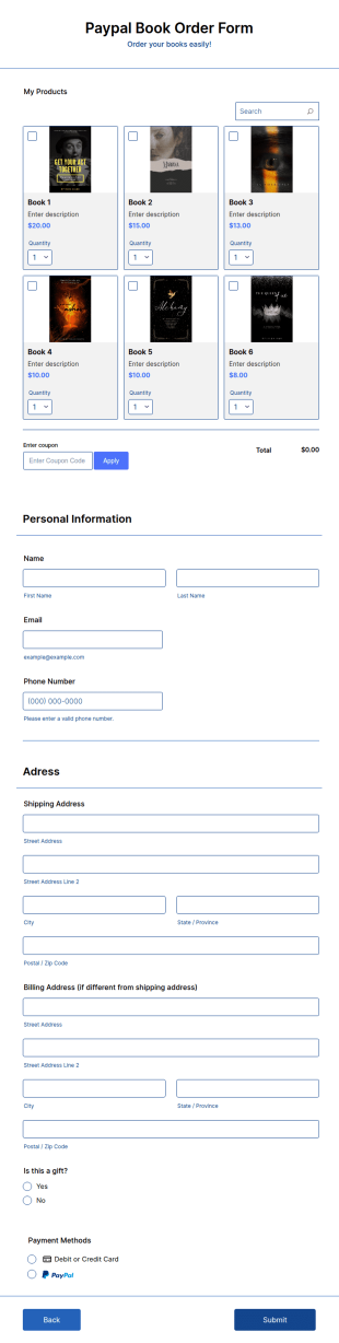 Paypal Book Order Form Template