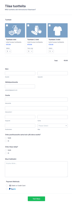 PayPal Business Maksulomake