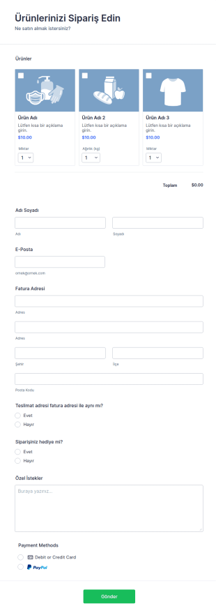 PayPal Business Ödeme Form Şablonu