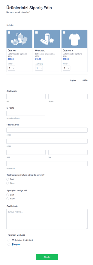 PayPal Business Ödeme Form Şablonu