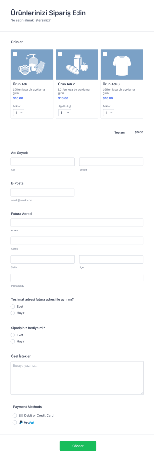PayPal Business Ödeme Form Template