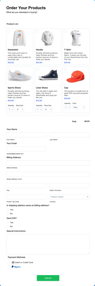 PayPal Business Payment Form Template