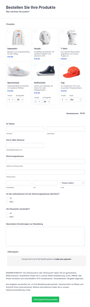 PayPal Business Zahlungsformular
