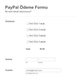 PayPal Ödeme Form Template