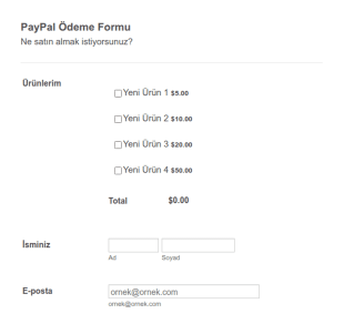 PayPal Ödeme Form Şablonu