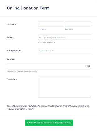 PayPal Donation Form Template