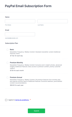 PayPal Email Subscription Form Template