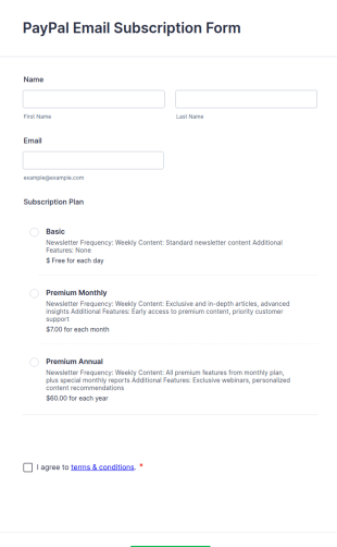 PayPal Email Subscription Form Template