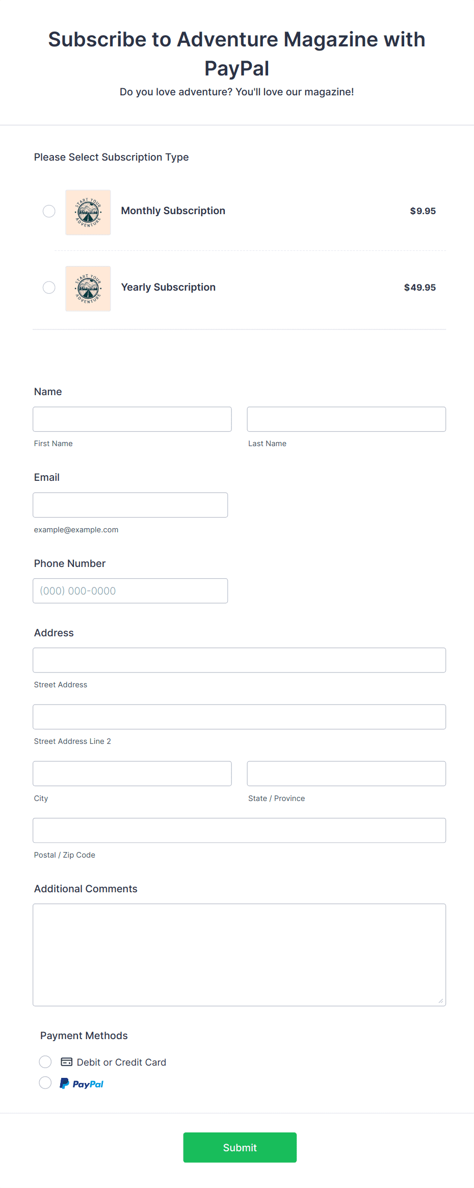 PayPal Magazine Subscription Form Template | Jotform