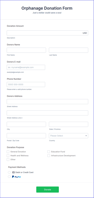 PayPal Orphanage Donation Form Template