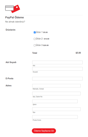 PayPal Özellikli Ödeme Form Şablonu