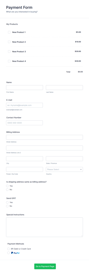 PayPal Payment Form Template
