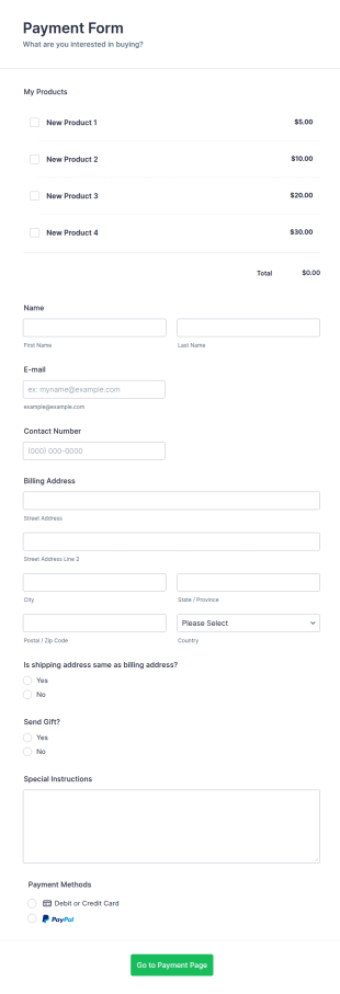 PayPal Payment Form Template