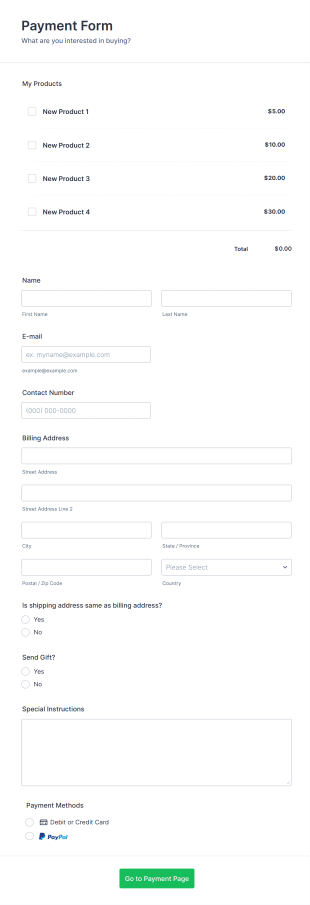 PayPal Payment Form Template