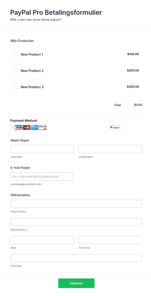 PayPal Pro Betalingsformulier
