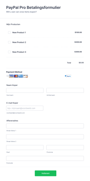 PayPal Pro Betalingsformulier Form Template