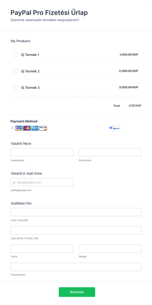 PayPal Pro Fizetési Űrlap Form Template