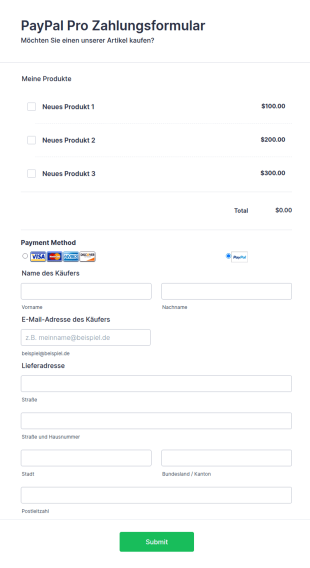 PayPal Pro Zahlungsformular