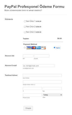 PayPal Profesyonel Ödeme Form Template