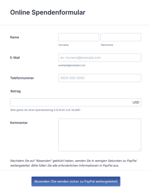 PayPal Spendenformular