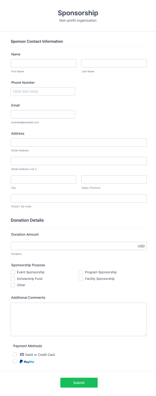 PayPal Sponsor Donation Form Template