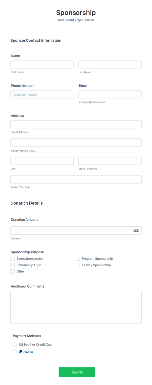 PayPal Sponsor Donation Form Template