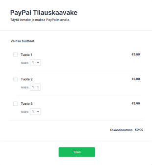PayPal Tilauskaavake