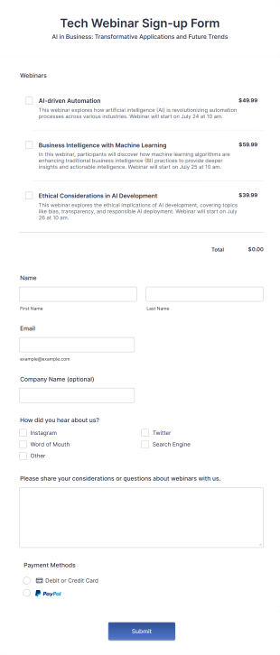 PayPal Webinar Sign Up Form Template