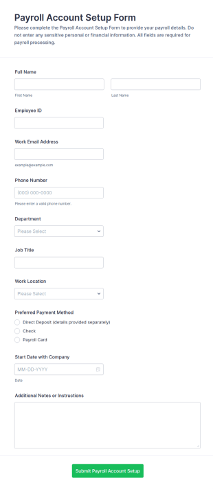 Payroll Account Setup Form Template