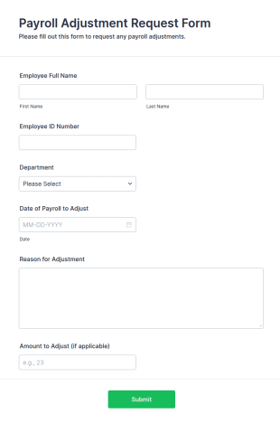 Payroll Adjustment Request Form Template