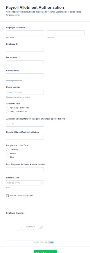 Payroll Allotment Authorization Form Template