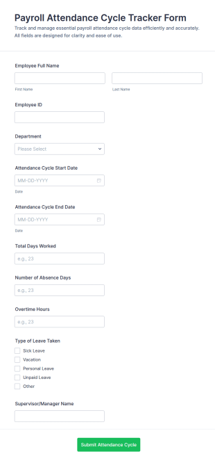 Payroll Attendance Cycle Tracker Form Template