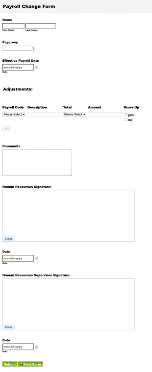 Payroll Change Form Template