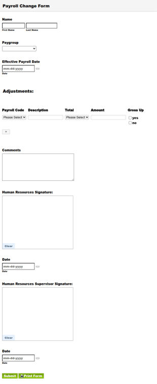 Payroll Change Form Template