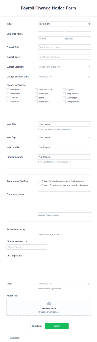 Payroll Change Notice Form Template