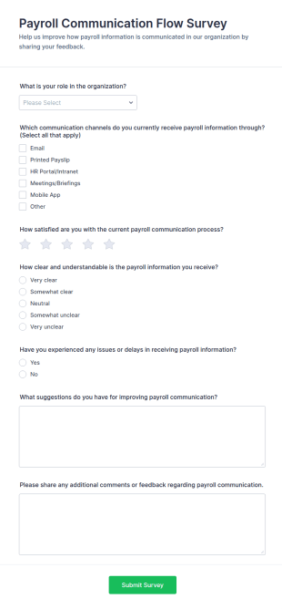 Payroll Communication Flow Survey Form Template