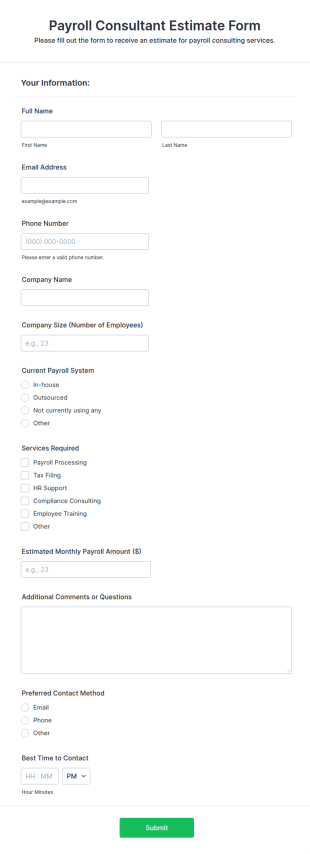Payroll Consultant Estimate Form Template