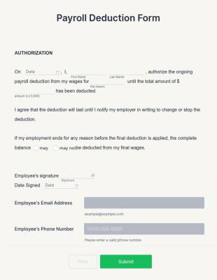 Payroll Deduction Form Template